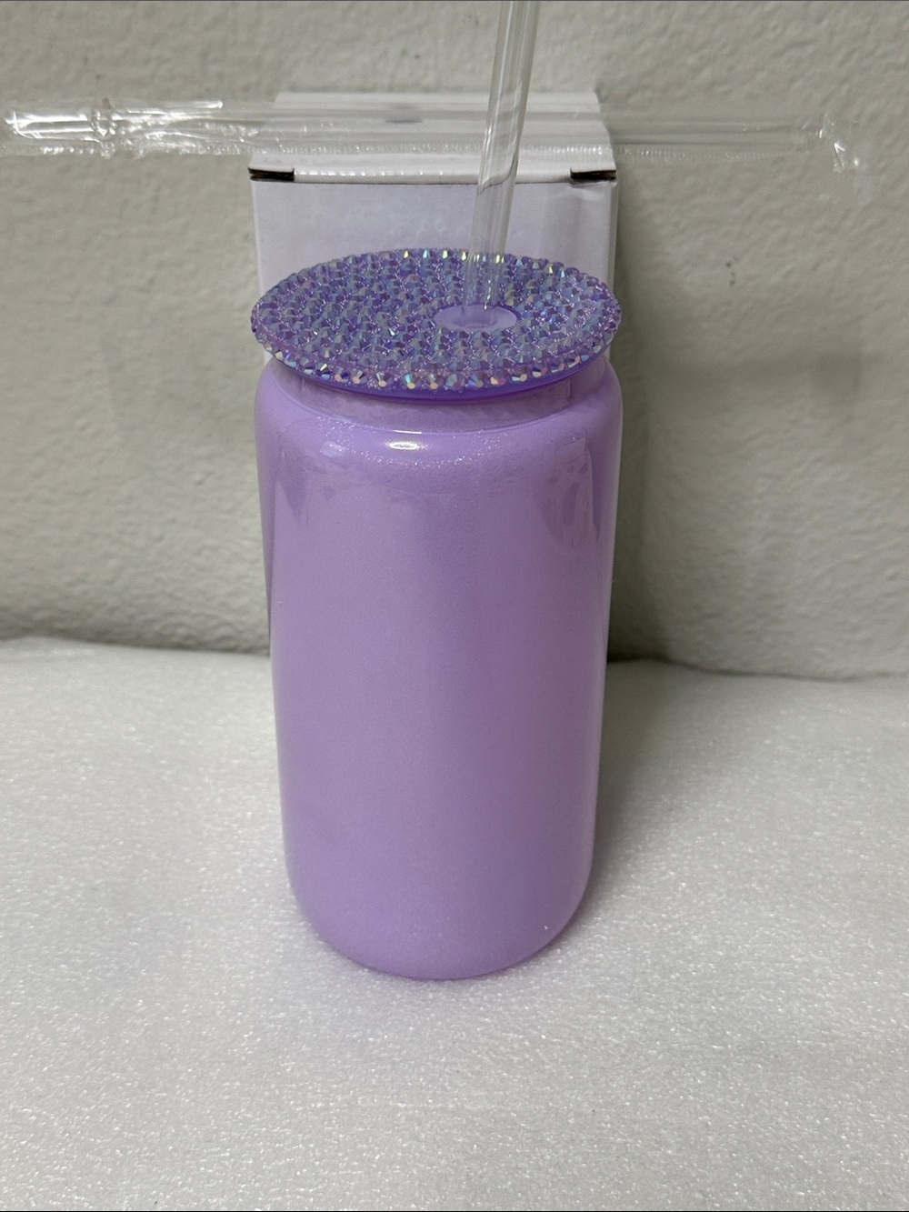💜✨ Purple Rhinestone Lid Tumbler w/ Straw – Glam Home Accent Cup | 16oz ✨💜 - Picture 3 of 9